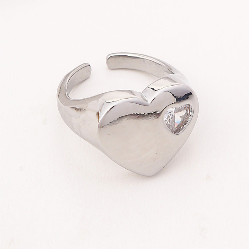 Wholesale Copper Plated Diamond Heart Open Ring